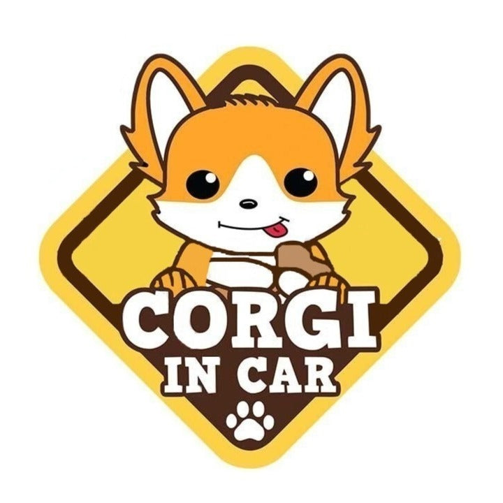 Warning Sign 'Corgi In Car | Yummy' Vinyl Car Sticker
