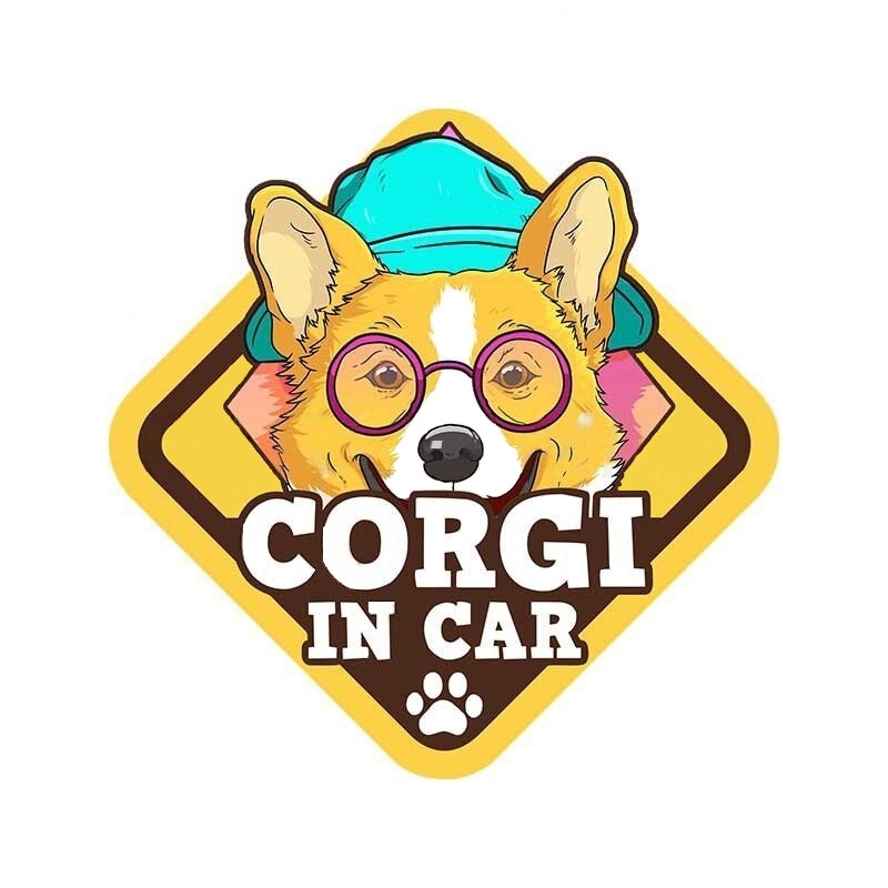 Warning Sign 'Corgi In Car | Nerdy' Vinyl Car Sticker