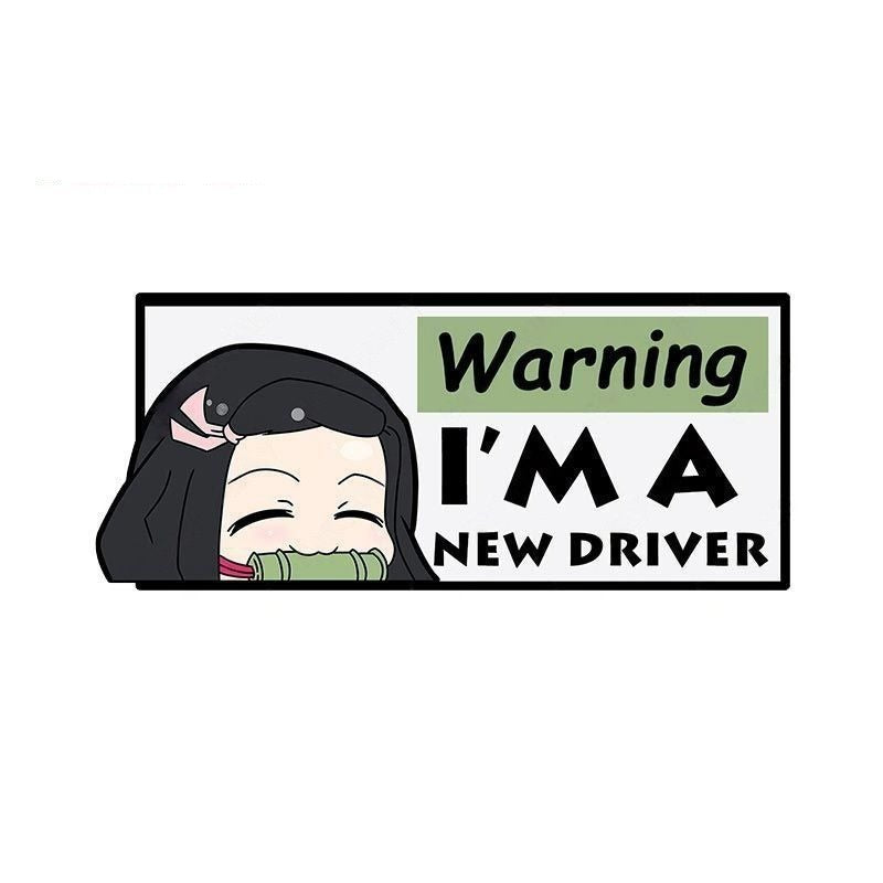 Warning I'm A New Driver 'Nezuko | Bamboo Muzzle | Closed Eyes' Vinyl Car Sticker