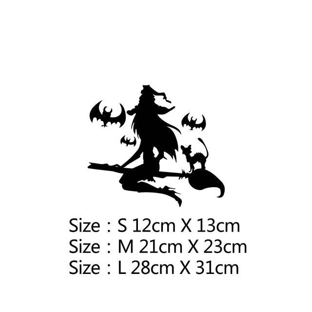 Witch Silhouette 'Bats and Cat' Vinyl Car Sticker