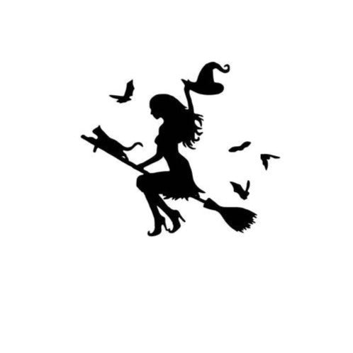 Witch Silhouette 'Holding Hat' Vinyl Car Sticker