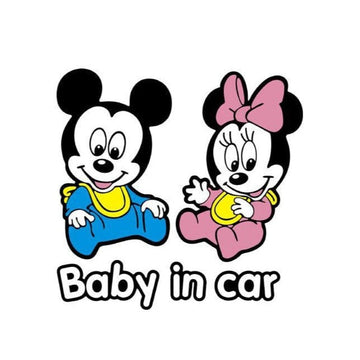 Baby In Car 'Baby Mickey And Minnie | Bibs' Vinyl Car Sticker