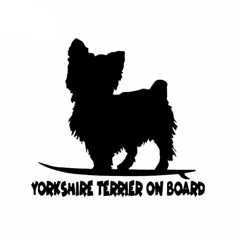 Yorkshire Terrier On Board 'Surfing' Vinyl Car Sticker