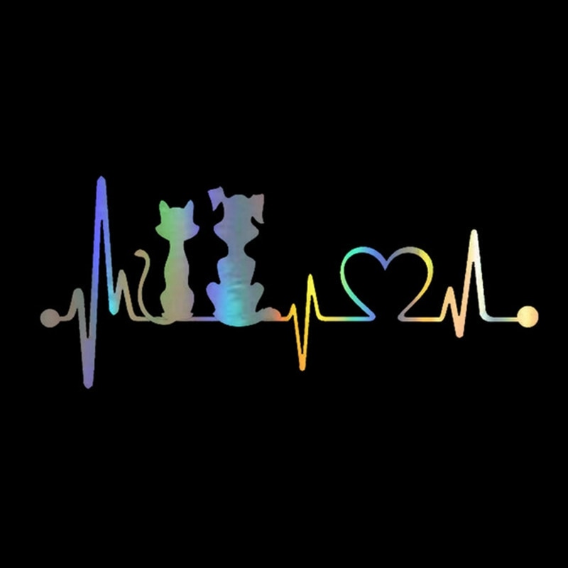 Dog And Cat 'Heartbeat Lifeline' Vinyl Car Sticker