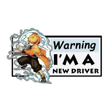 Warning I'm A New Driver 'Zenitsu | Thunder Breathing' Vinyl Car Sticker