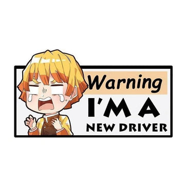 Warning I'm A New Driver 'Zenitsu | Crying' Vinyl Car Sticker