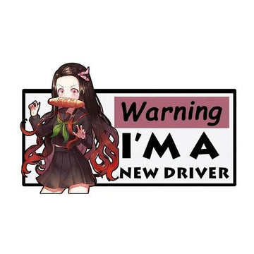 Warning I'm A New Driver 'Nezuko | Bread In Mouth' Vinyl Car Sticker