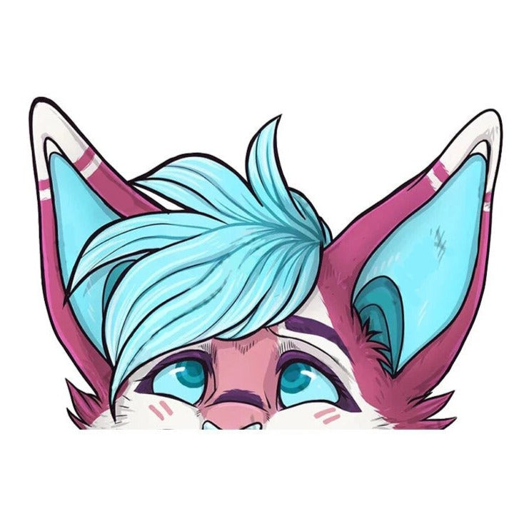 YCH Peace Sign 'Sky Blue Fur Wolf' Vinyl Car Peeker Sticker