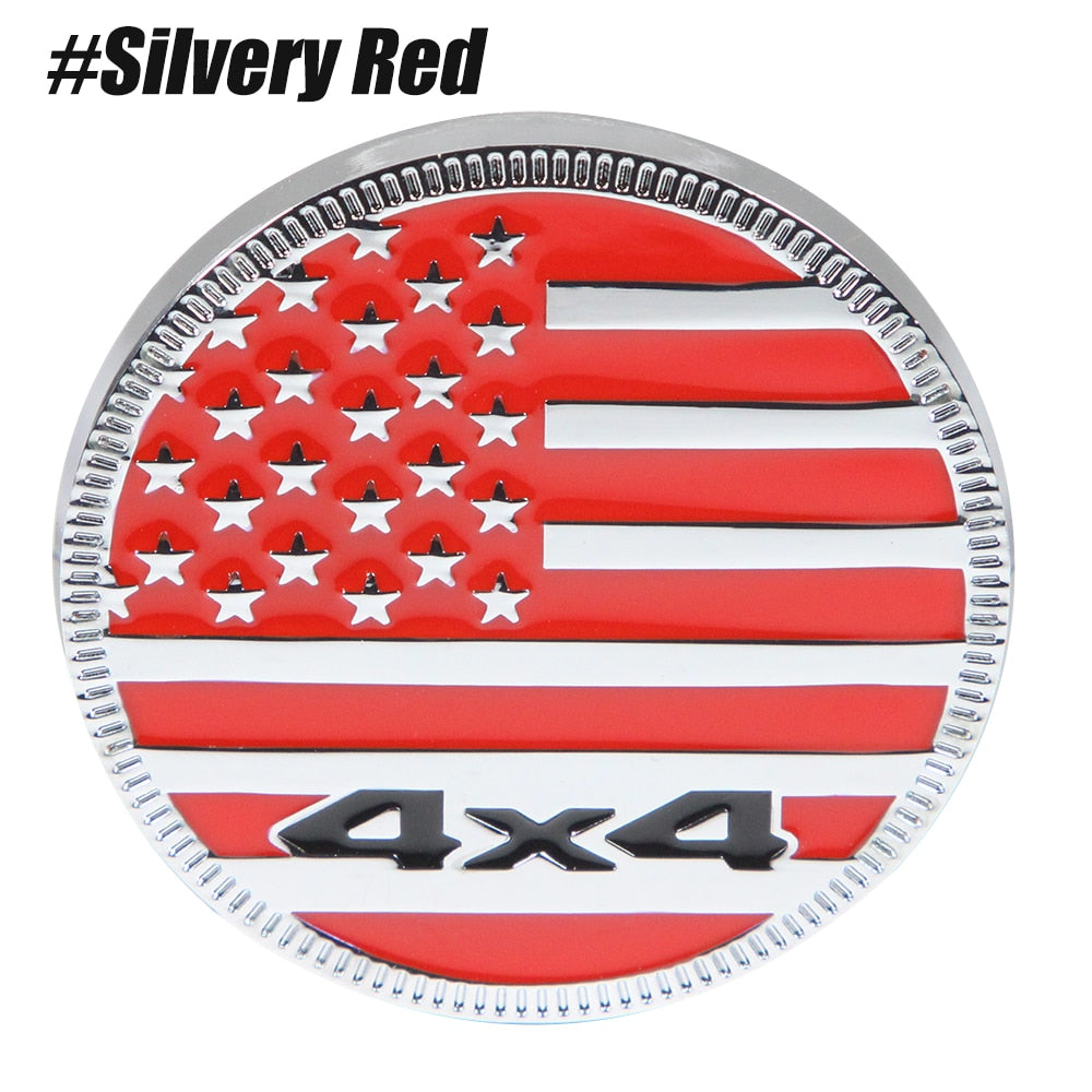 American Flag Emblem '4x4 Round' Metal Car Sticker