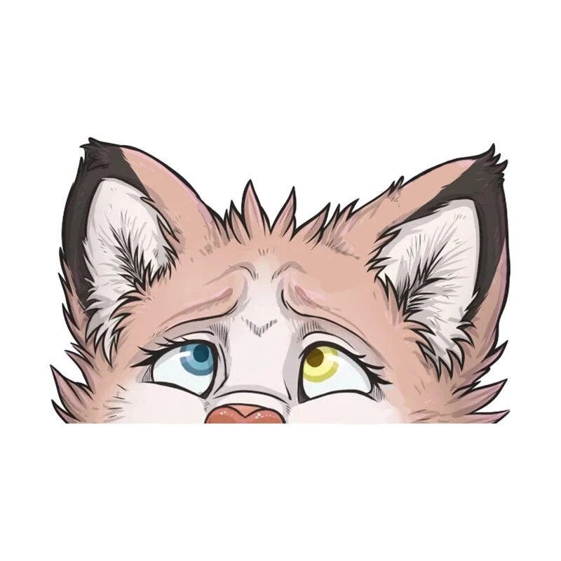 YCH Peace Sign 'Peach Fur Wolf | Different Eye Color' Vinyl Car Peeker Sticker