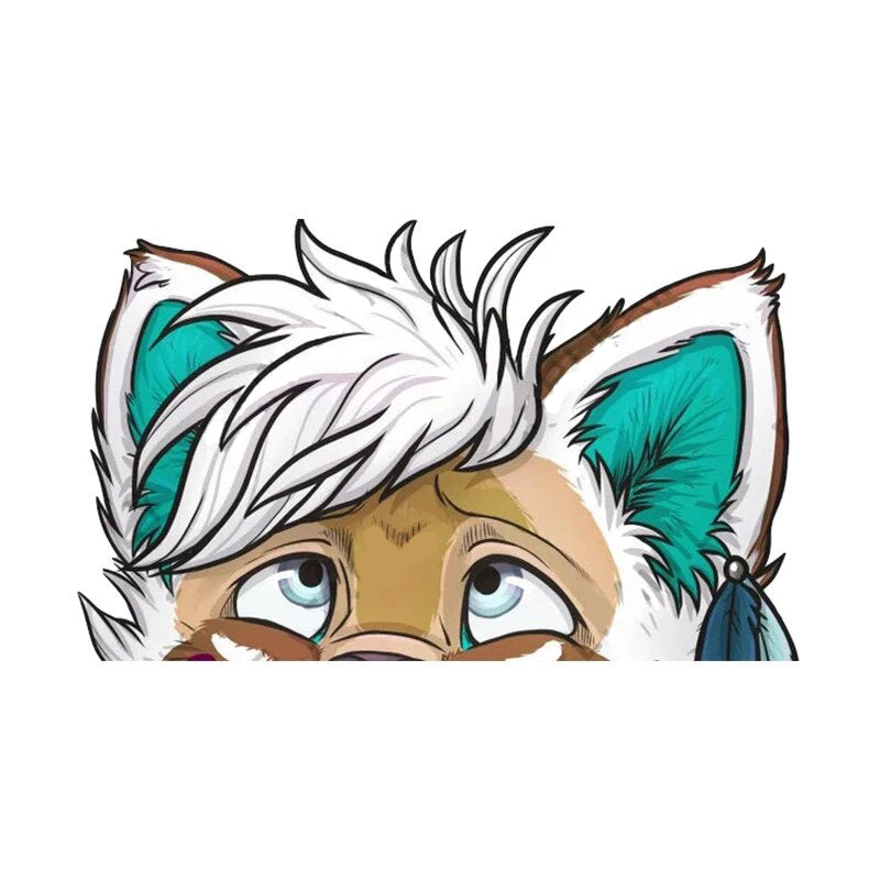 YCH Peace Sign 'White Fur Wolf' Vinyl Car Peeker Sticker