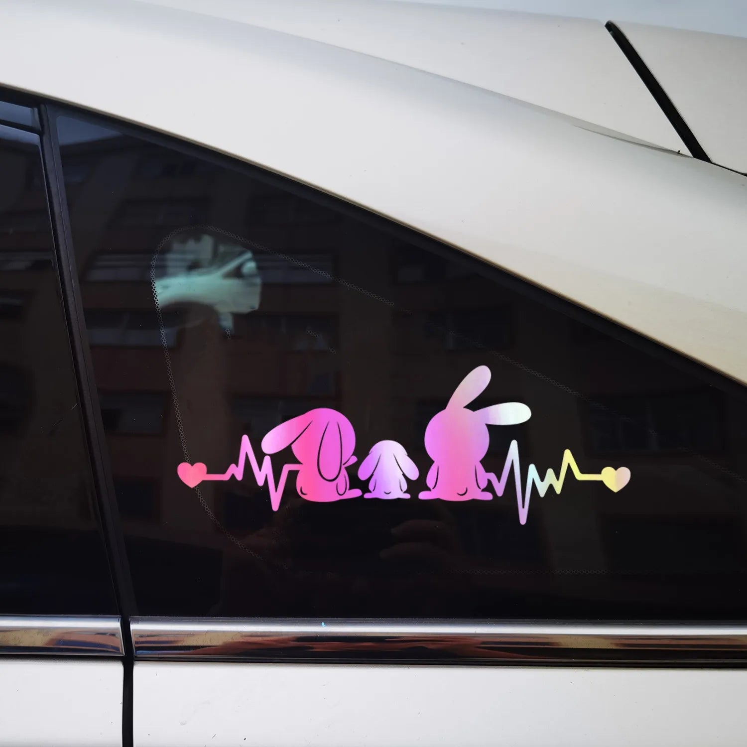 Cute Rabbits 'Heartbeat' Vinyl Car Sticker