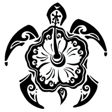 Tribal Turtle Sea 'Tribal Hibiscus Turtle | Gumamela Flower | Black' Vinyl Car Sticker