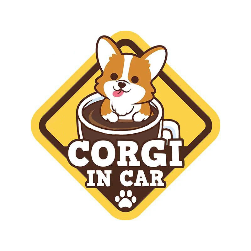 Warning Sign 'Corgi In Car | Coffee Mug' Vinyl Car Sticker