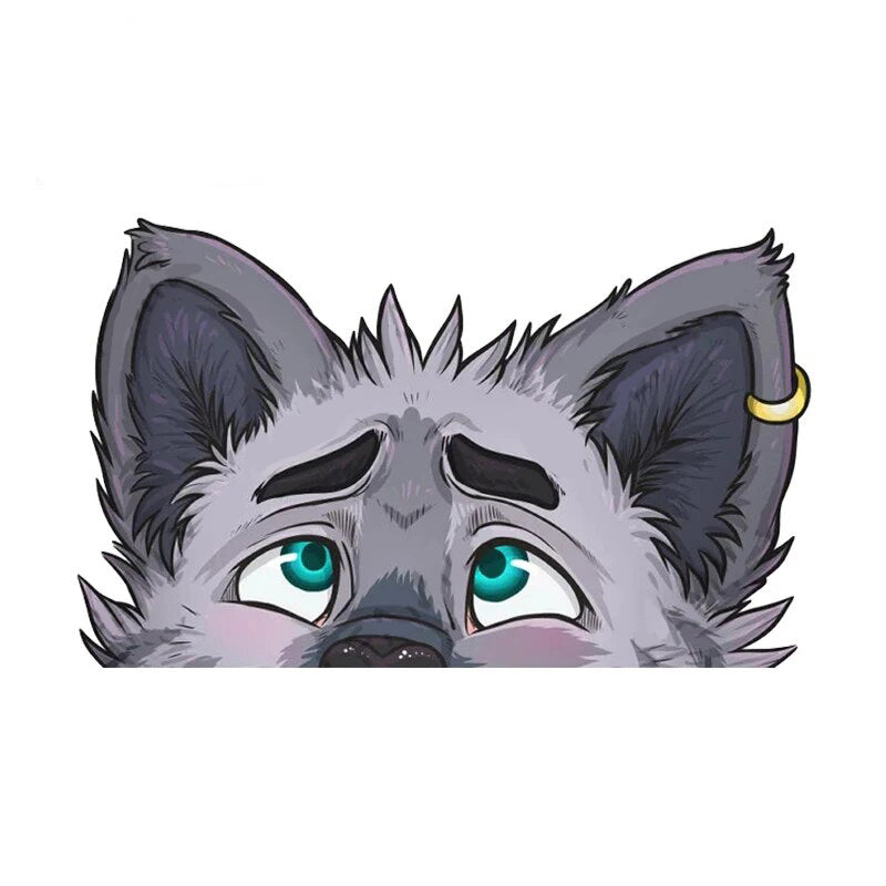 YCH Peace Sign 'Gray Fur Wolf | Ear Pears' Vinyl Car Peeker Sticker