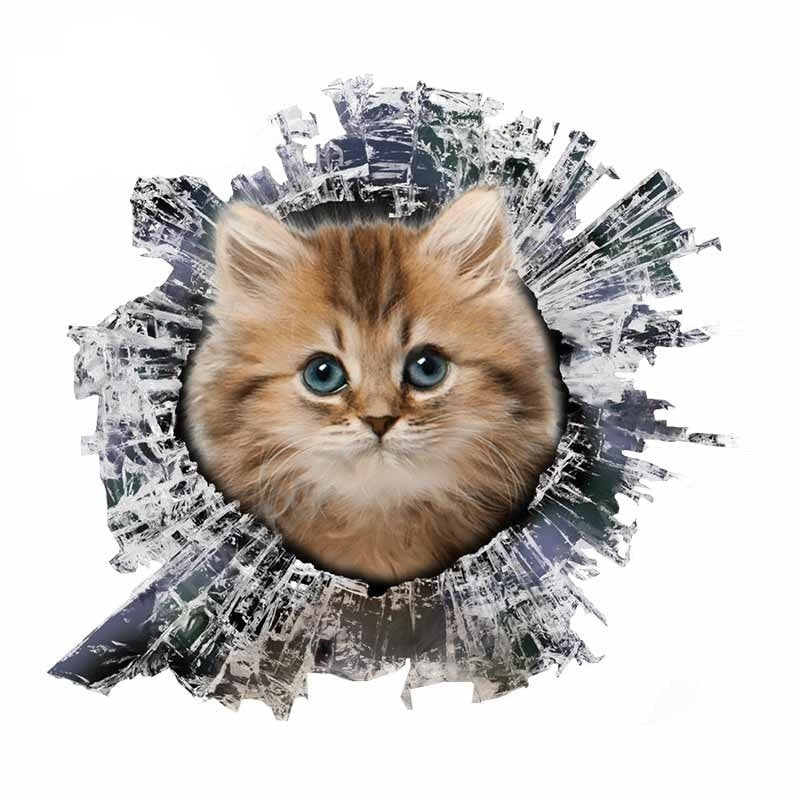 Broken Glass 'Cute Cat' Car Window Vinyl Sticker