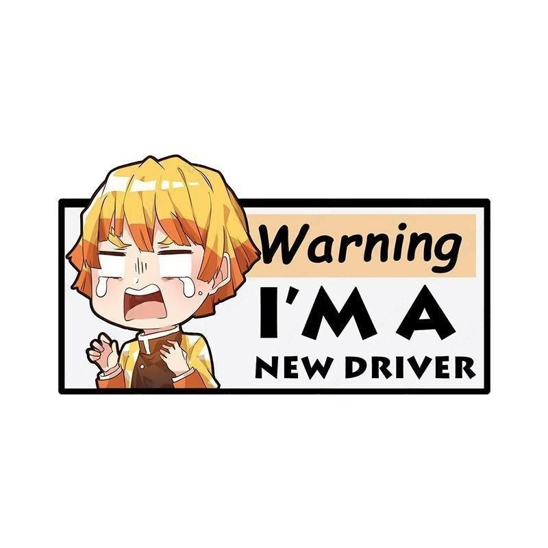 Warning I'm A New Driver 'Zenitsu | Crying' Vinyl Car Sticker