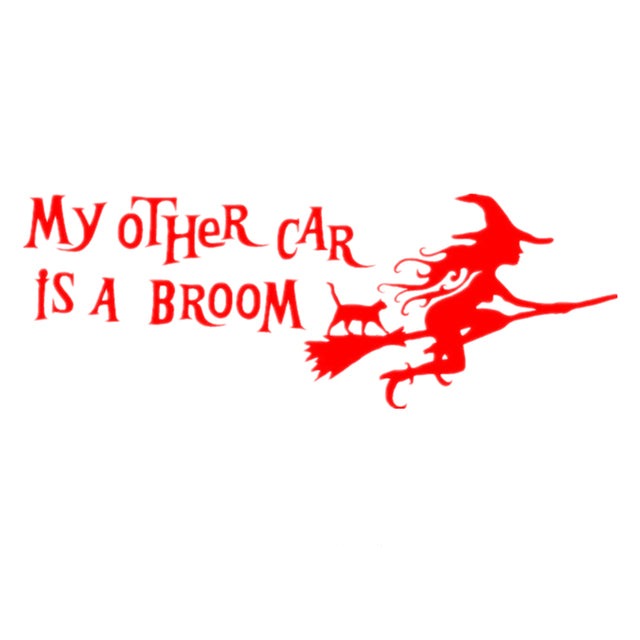 Funny 'My Other Car Is A Broom | Flying Witch & Cat' Vinyl Car Sticker
