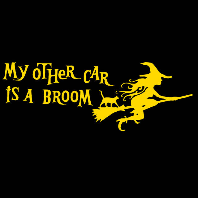 Funny 'My Other Car Is A Broom | Flying Witch & Cat' Vinyl Car Sticker