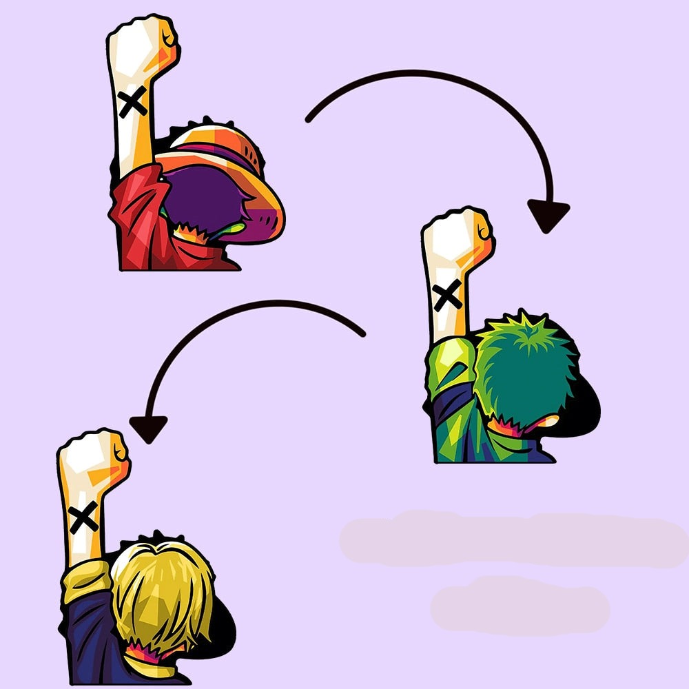 One Piece 'Luffy | Zoro | Sanji | Arm Raised' Vinyl Car 3D Motion Sticker