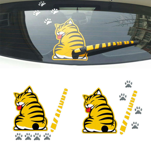Cute Wacky Cat 'Paws and Tail' Vinyl Car Sticker
