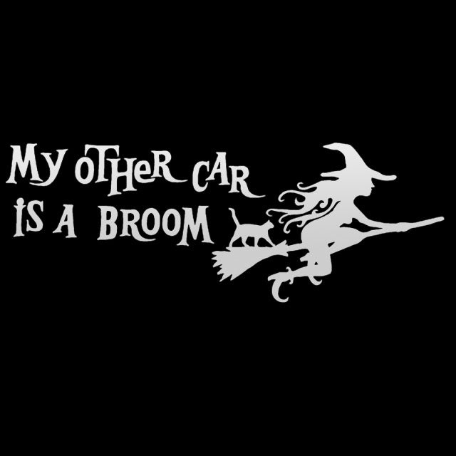 Funny 'My Other Car Is A Broom | Flying Witch & Cat' Vinyl Car Sticker