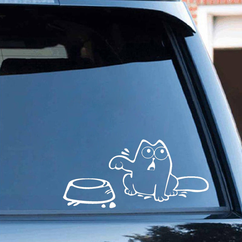 Cute 'Hungry Cat | Pointing Empty Bowl' Vinyl Car Sticker