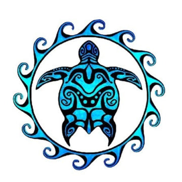 Tribal Sea Turtle Sun 'Ocean Blue' Vinyl Car Sticker