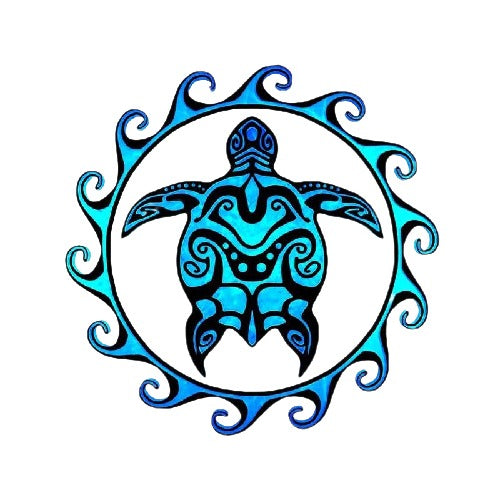 Tribal Sea Turtle Sun 'Ocean Blue' Vinyl Car Sticker