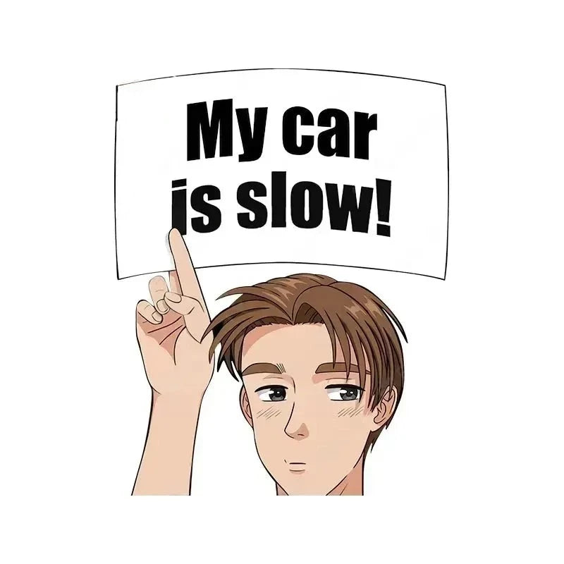 Initial D 'Takumi | My Car Is Slow! | Waiting' Vinyl Car Peeker Sticker