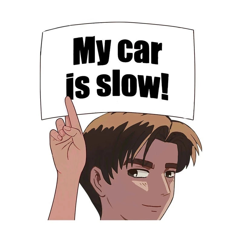 Initial D 'Takumi | My Car Is Slow! | Smiling' Vinyl Car Peeker Sticker