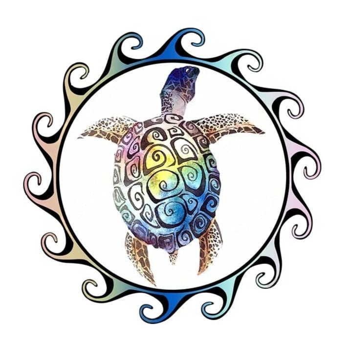 Sea Turtle Sun 'Jigsaw Puzzle Tribal | Colorful' Vinyl Car Sticker