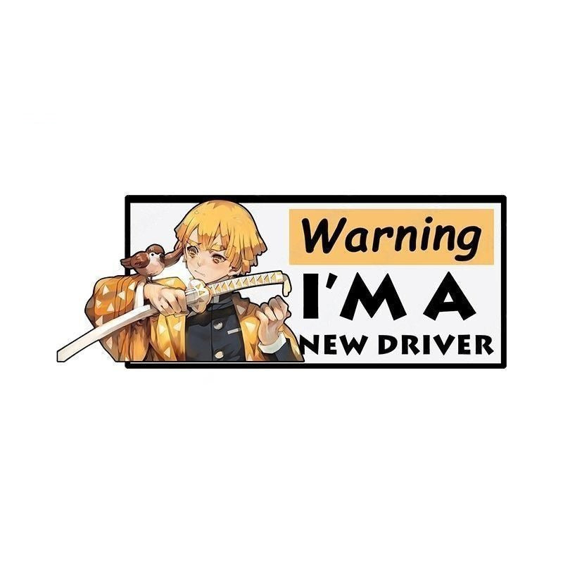 Warning I'm A New Driver 'Zenitsu | Chuntaro Bird And Sword' Vinyl Car Sticker