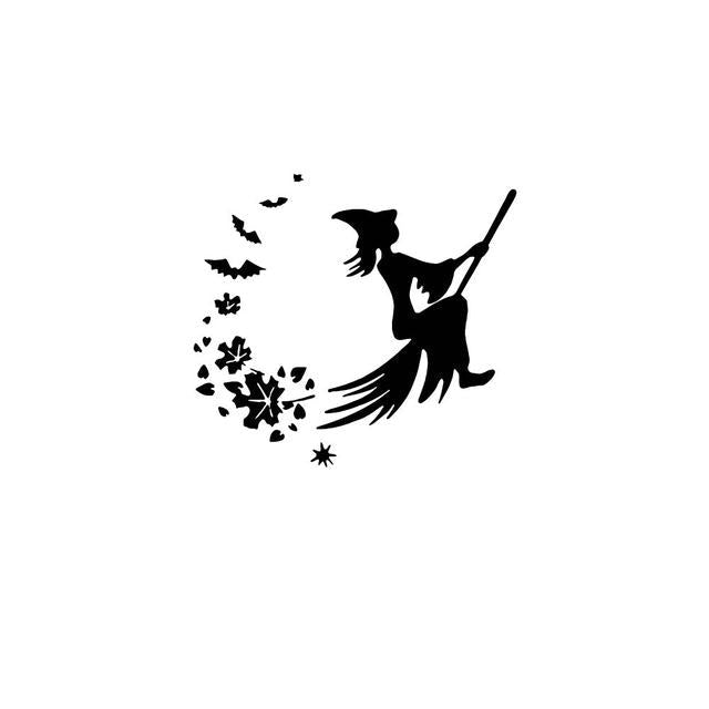 Witch Silhouette 'Magical Broom Stick' Vinyl Car Sticker