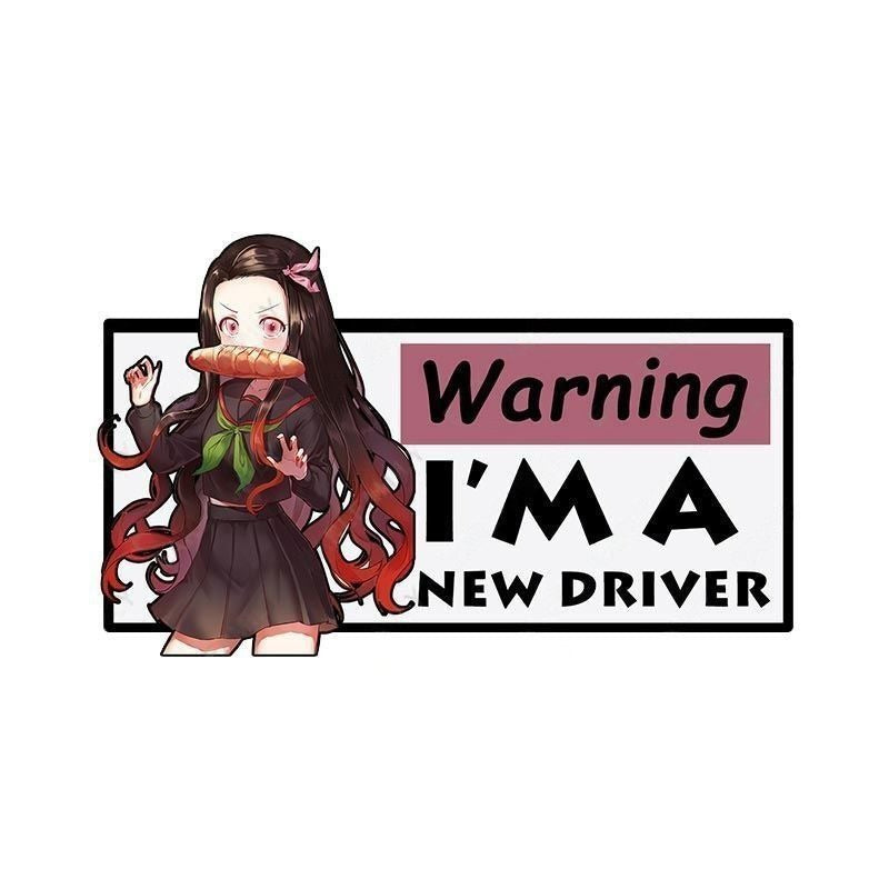 Warning I'm A New Driver 'Nezuko | Bread In Mouth' Vinyl Car Sticker