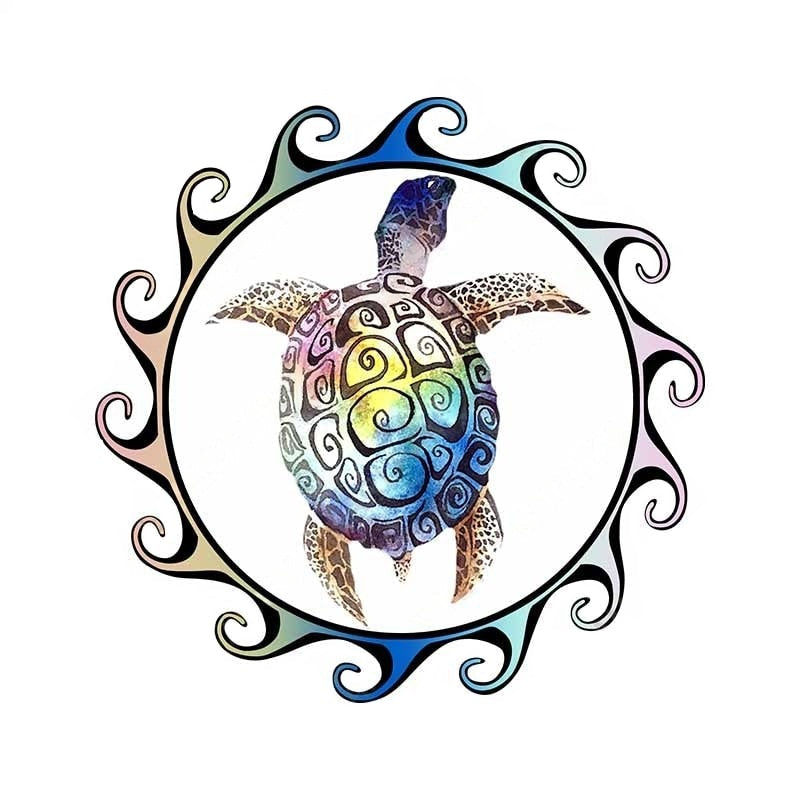 Sea Turtle Sun 'Jigsaw Puzzle Tribal | Colorful' Vinyl Car Sticker