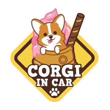 Warning Sign 'Corgi In Car | Milkshake' Vinyl Car Sticker
