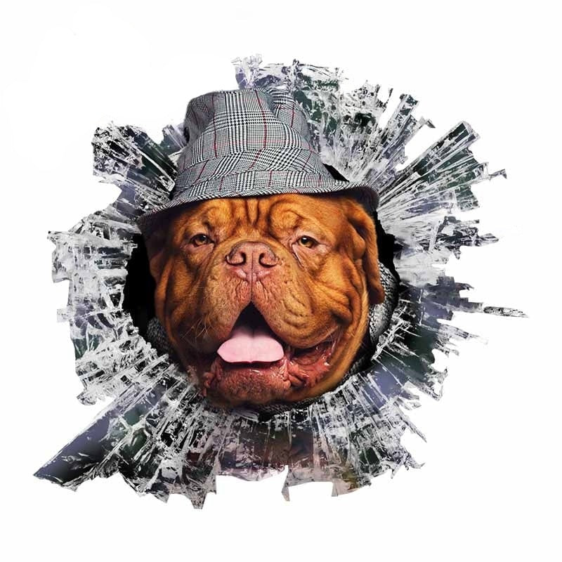 Broken Glass 'Dogue de Bordeaux Dog | Striped Hat' Car Window Vinyl Sticker