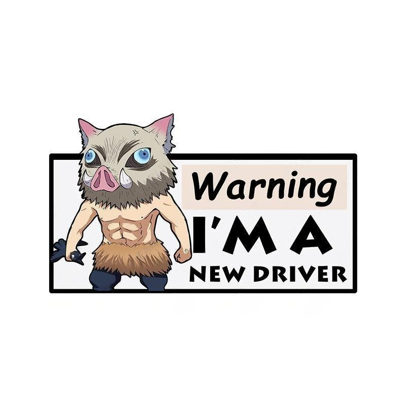 Warning I'm A New Driver 'Inosuke | Boar Mask | Stronger' Vinyl Car Sticker