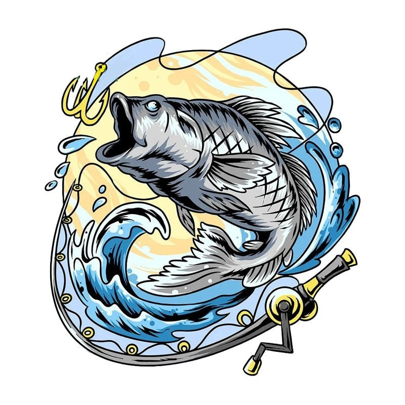Fish 'Sea Bass | Reaching For Hook' Vinyl Car Sticker