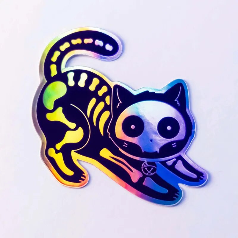 Cute 'Holographic Cat X-Ray' Vinyl Car Sticker