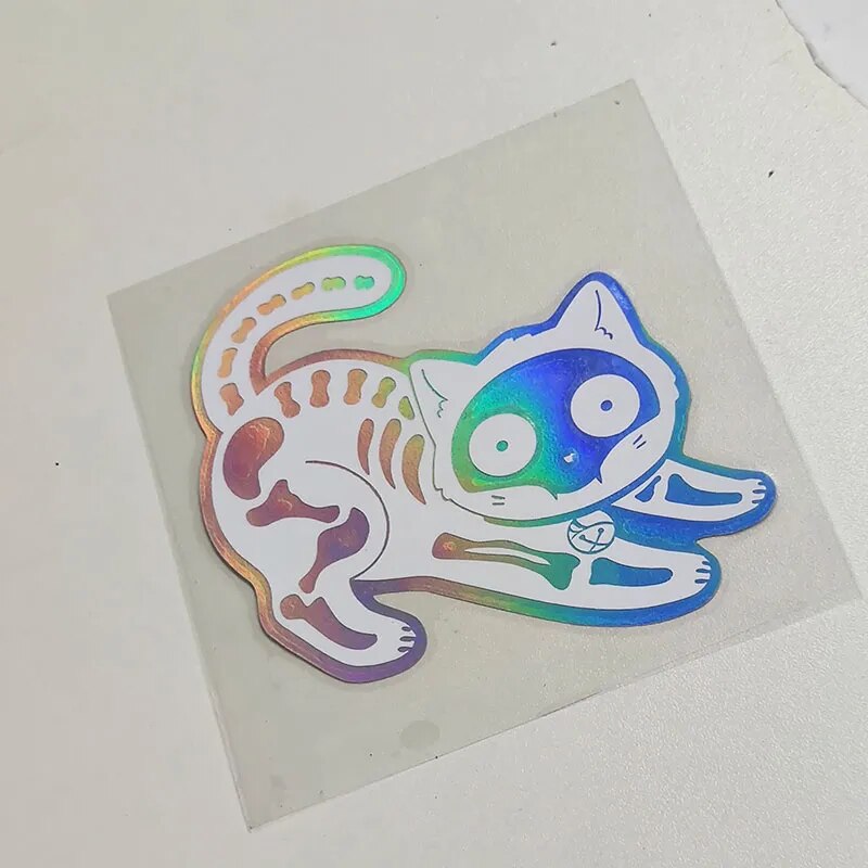 Cute 'Holographic Cat X-Ray' Vinyl Car Sticker