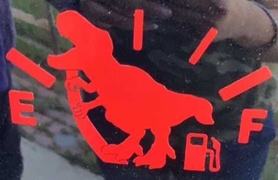 Fuel Tank 'E | F | Dinosaur Pulling Gas' Vinyl Car Sticker