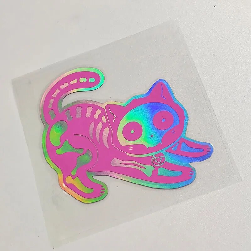 Cute 'Holographic Cat X-Ray' Vinyl Car Sticker