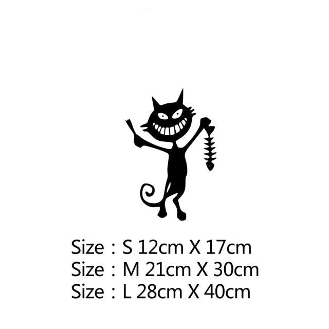 Silly Black Cat 'Caught Fish Bone' Vinyl Car Sticker