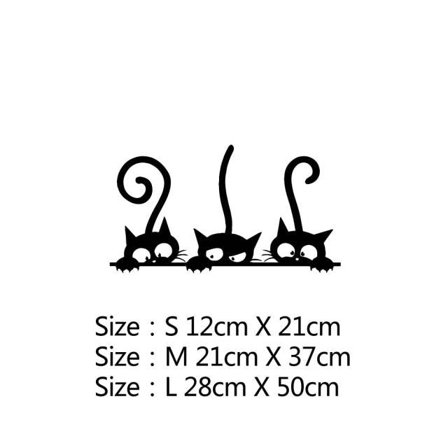 Three Liitle Cute Cats 'Peeking' Vinyl Car Sticker