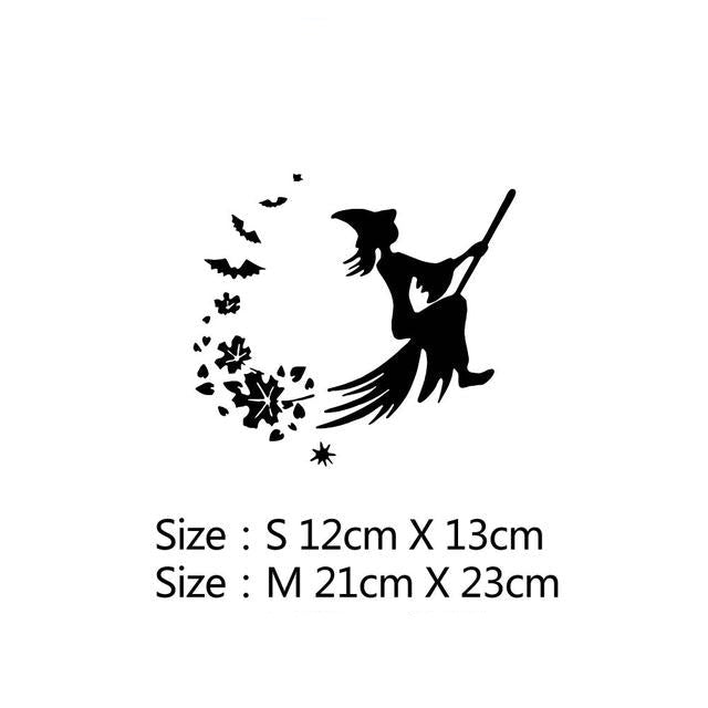 Witch Silhouette 'Magical Broom Stick' Vinyl Car Sticker