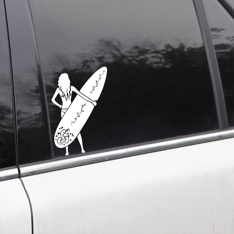 Surfing 'Girl Holding Surfboard' Vinyl Car Sticker