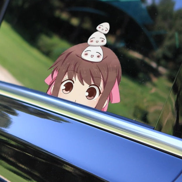 Fruits Basket 'Tohru Honda | Three Rice Balls' Vinyl Car Peeker Sticker