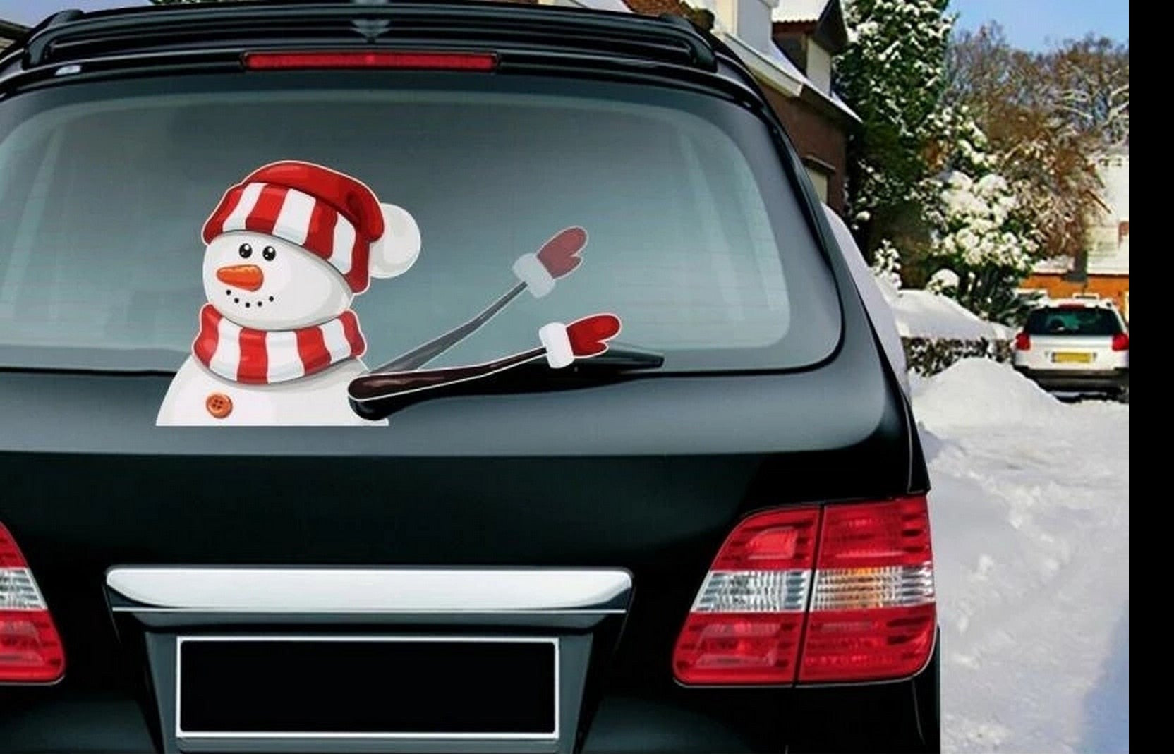 Snowman 'Christmas Hat | Arm Waving' Vinyl Car Wiper Sticker